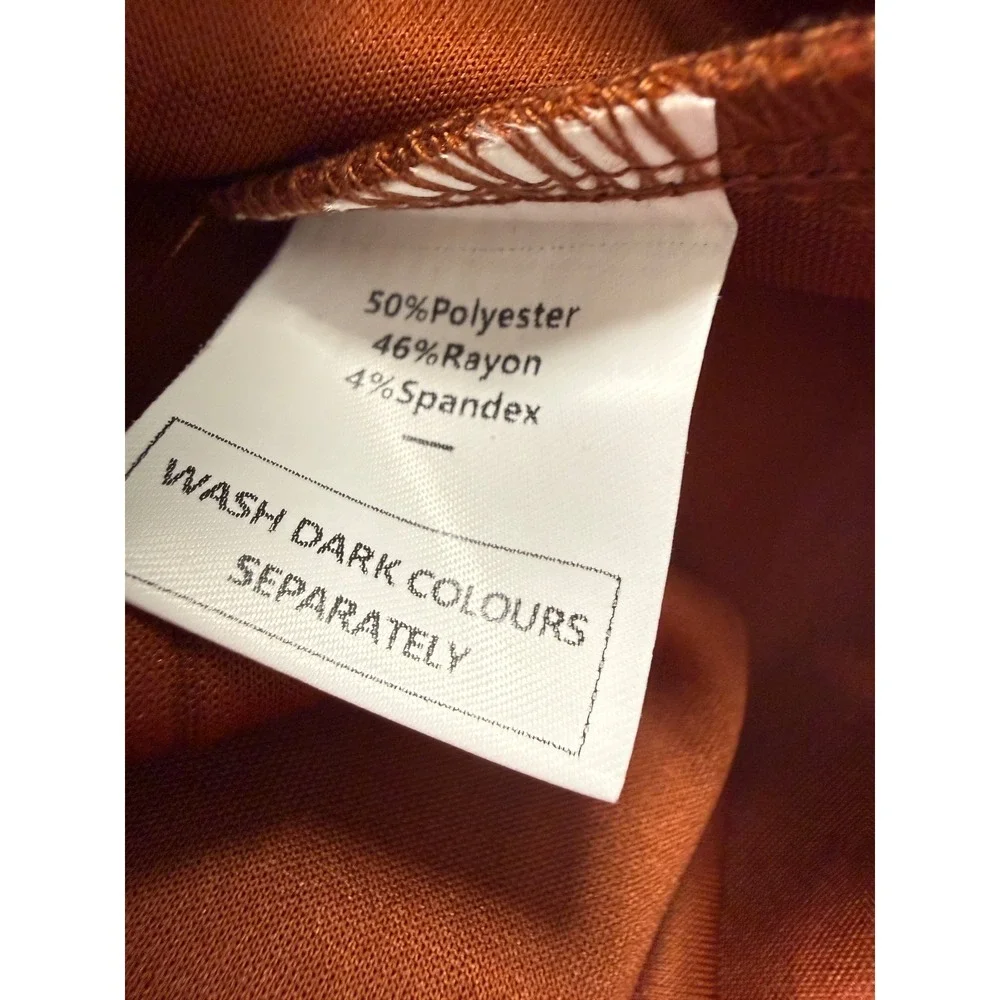 Sampeel Shift Dress Womens Medium Rust Orange Long Sleeve Crew Neck Side Slit